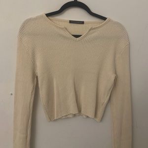 brandy melville neck cropped cream long sleeve